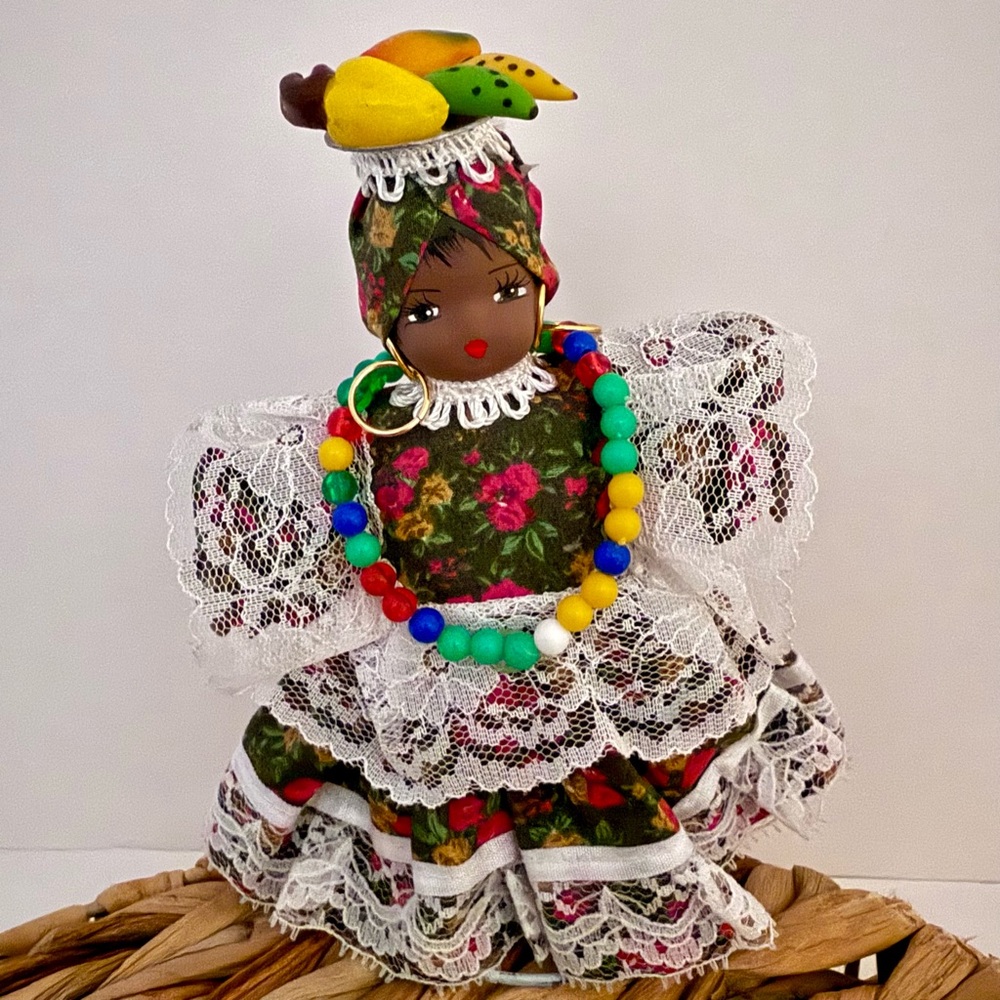 Vintage Nassau Brazilian Porcelain‎ Doll Traditional Costume Fruit on head